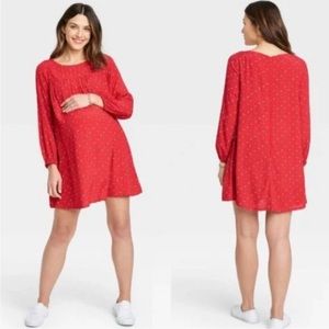 •THE NINES BY HATCH•RED FLORAL LONG SLEEVE 100% RAYON DRESS SIZE SMALL